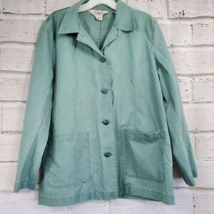 LL Bean Vintage Green Overcoat Long Womens Size Medium Petite Cotton